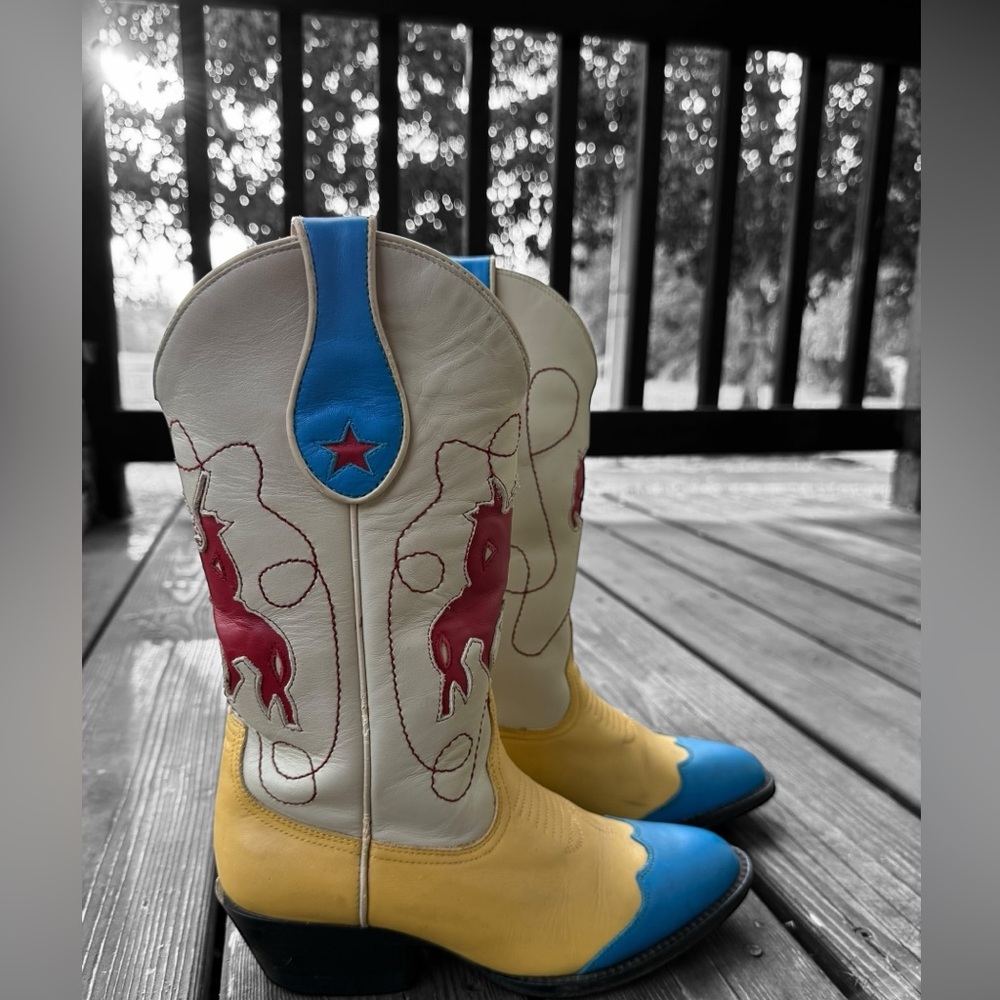 Rare Vintage Bucking Horse Inlay Western Style Women’s Cowboy Boots - Picture 3 of 10